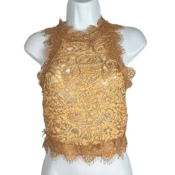 Zara Beige Lace Sleeveless Crop Top - Picture 1 of 5